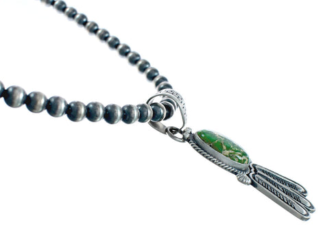 Navajo Turquoise Sterling Silver Old Pawn Bead Necklace NX11489